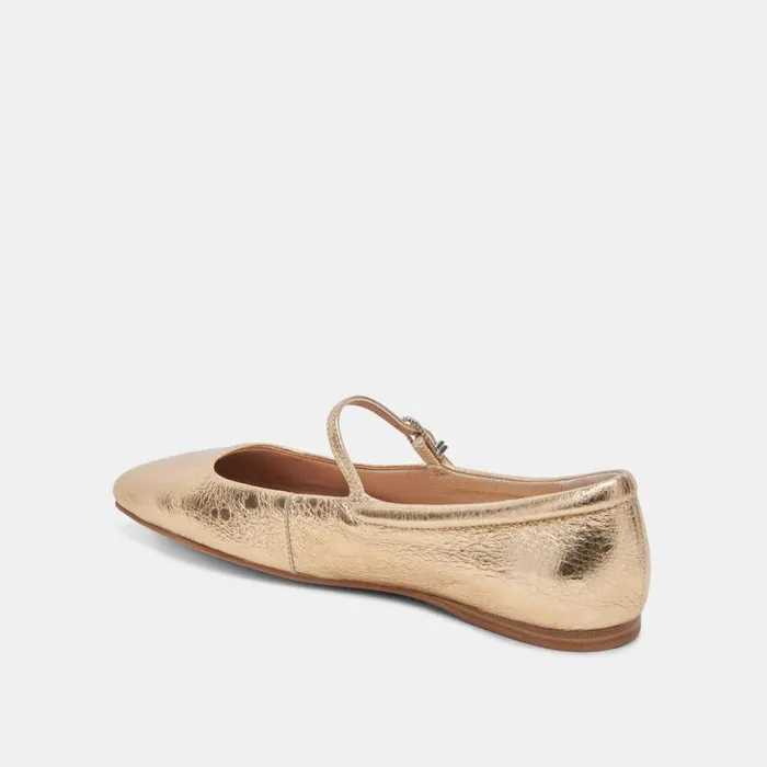 Dolce Vita Reyes Ballet Flats Gold Distressed Leather Women Flats and Loafers