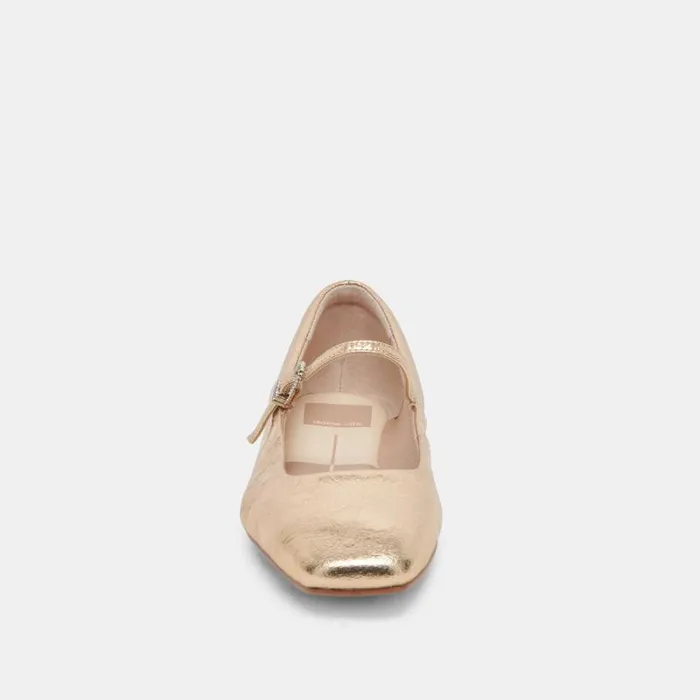 Dolce Vita Reyes Ballet Flats Gold Distressed Leather Women Flats and Loafers