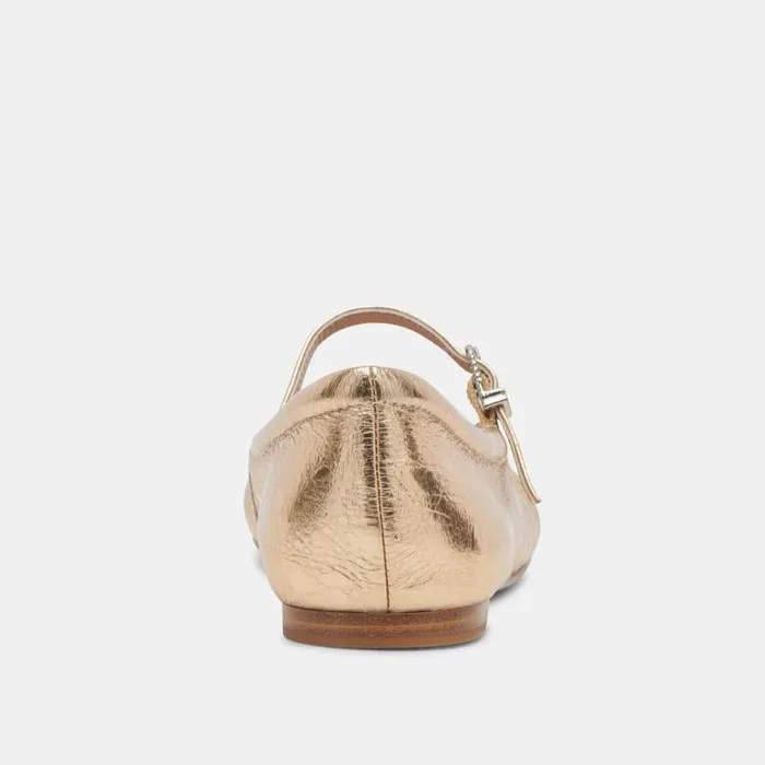 Dolce Vita Reyes Ballet Flats Gold Distressed Leather Women Flats and Loafers