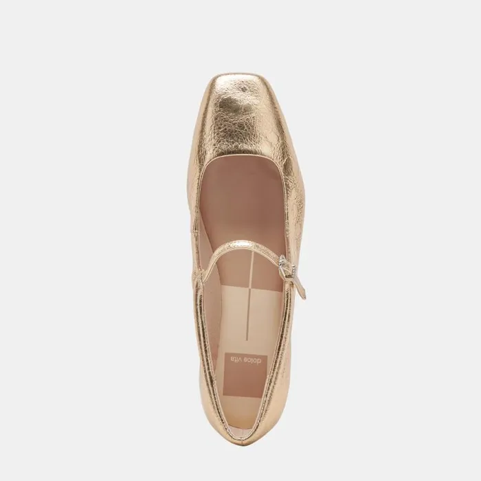 Dolce Vita Reyes Ballet Flats Gold Distressed Leather Women Flats and Loafers