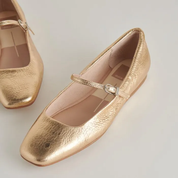 Dolce Vita Reyes Ballet Flats Gold Distressed Leather Women Flats and Loafers