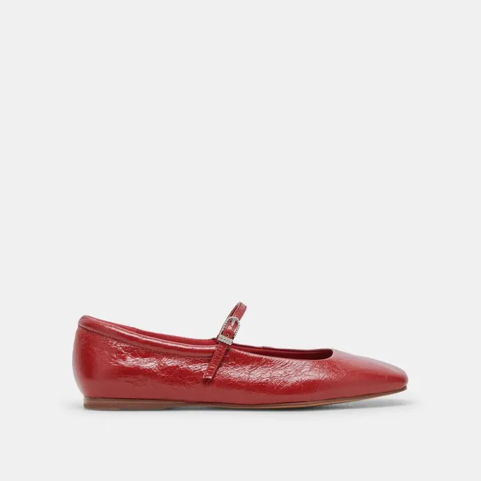Dolce Vita Reyes Ballet Flats Red Crinkle Patent Women Flats and Loafers