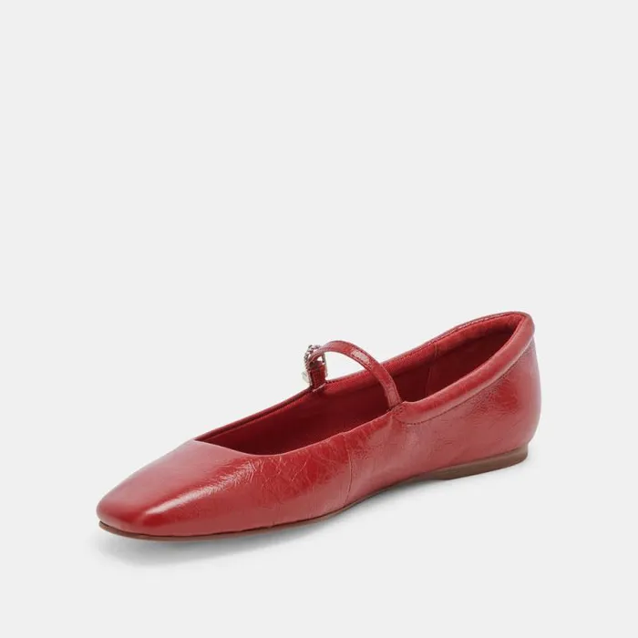 Dolce Vita Reyes Ballet Flats Red Crinkle Patent Women Flats and Loafers