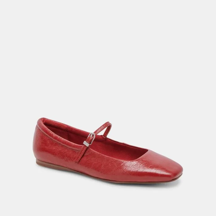 Dolce Vita Reyes Ballet Flats Red Crinkle Patent Women Flats and Loafers