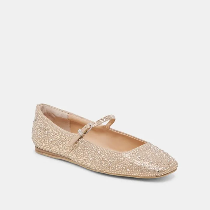 Dolce Vita Reyes Crystal Ballet Flats Light Gold Crystal Women Flats and Loafers