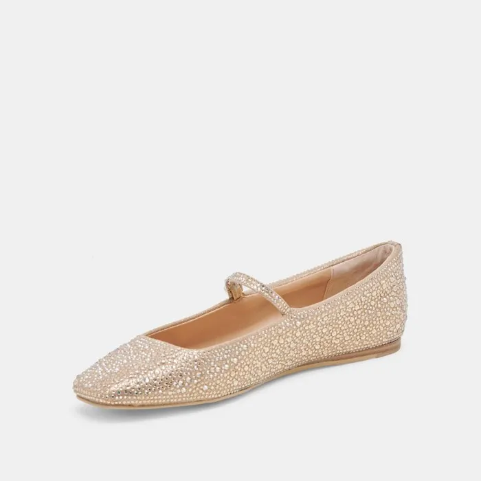 Dolce Vita Reyes Crystal Ballet Flats Light Gold Crystal Women Flats and Loafers