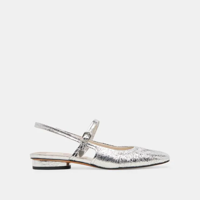 Dolce Vita Rianne Flats Silver Distressed Leather Women Flats and Loafers