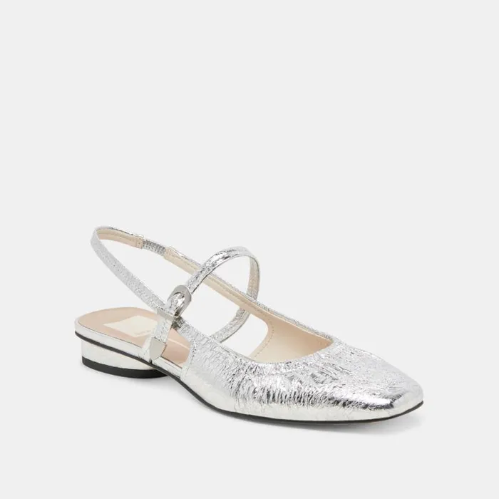 Dolce Vita Rianne Flats Silver Distressed Leather Women Flats and Loafers