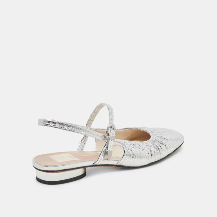 Dolce Vita Rianne Flats Silver Distressed Leather Women Flats and Loafers