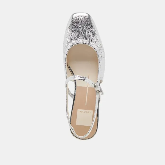 Dolce Vita Rianne Flats Silver Distressed Leather Women Flats and Loafers