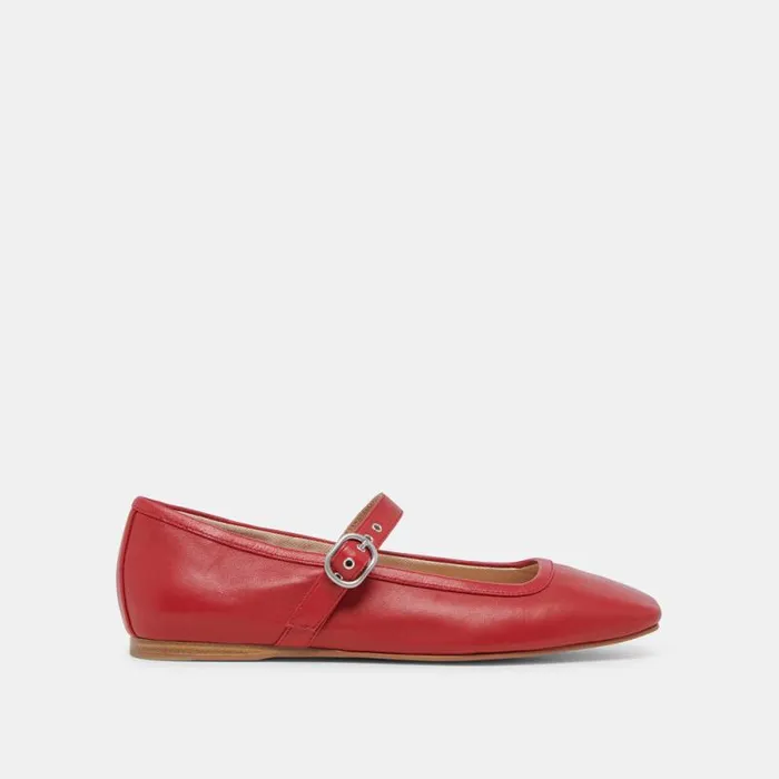 Dolce Vita Rodni Ballet Flats Red Leather Women Flats and Loafers