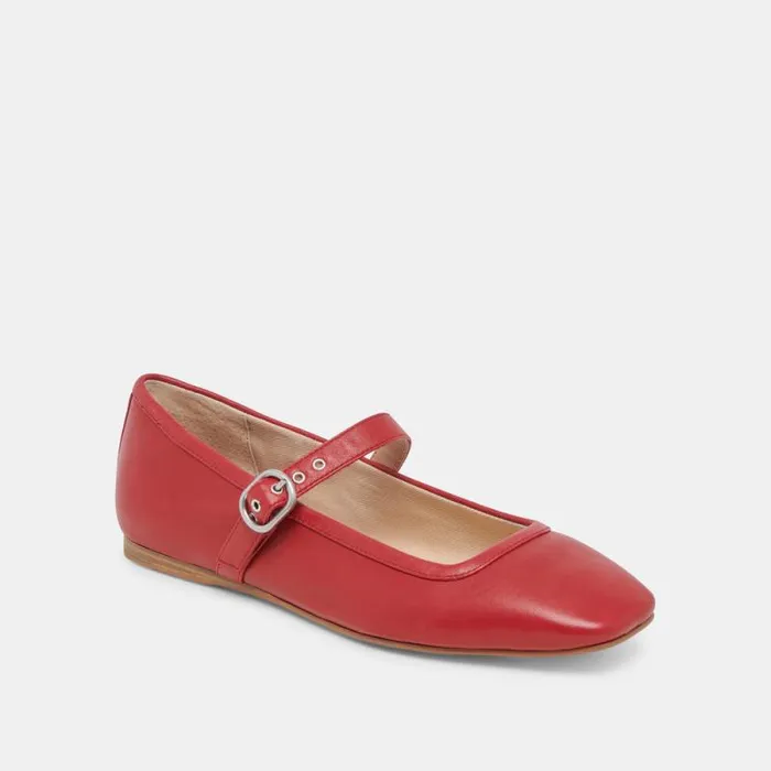 Dolce Vita Rodni Ballet Flats Red Leather Women Flats and Loafers
