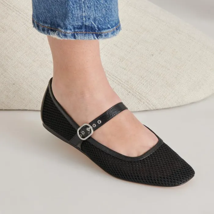 Dolce Vita Rodni Mesh Ballet Flats Black Woven Mesh Women Flats and Loafers