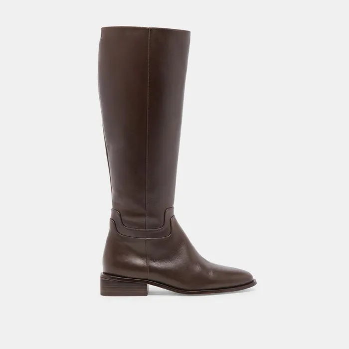 Dolce Vita Verdi Wide Calf Boots Walnut Leather Women Boots and Booties