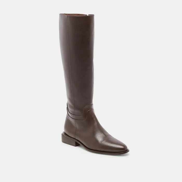 Dolce Vita Verdi Wide Calf Boots Walnut Leather Women Boots and Booties