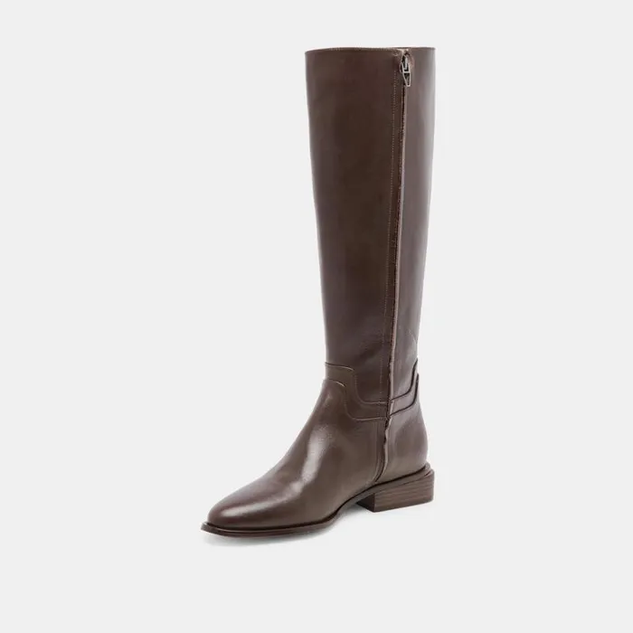 Dolce Vita Verdi Wide Calf Boots Walnut Leather Women Boots and Booties