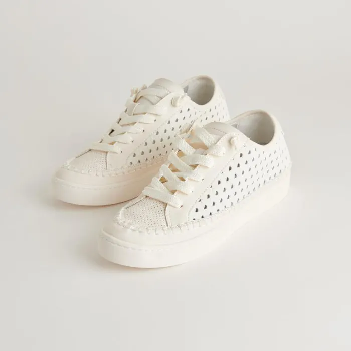 Dolce Vita Zolen Sneakers White Perforated Leather Women Sneakers
