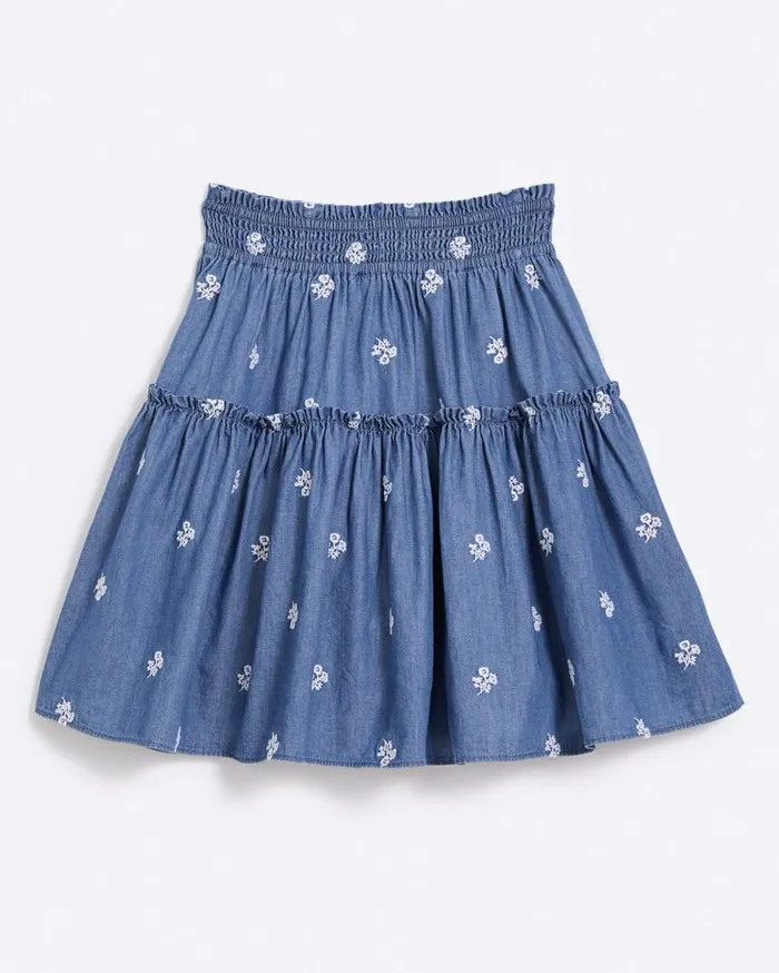 Draper James Bottoms and Skirts Women Pull On Skirt In Embroidered Chambray