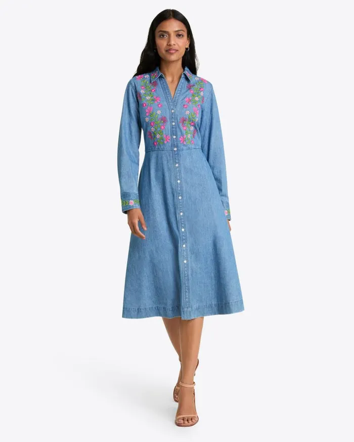 Draper James Dresses Women Cecilia Embroidered Shirtdress In Denim
