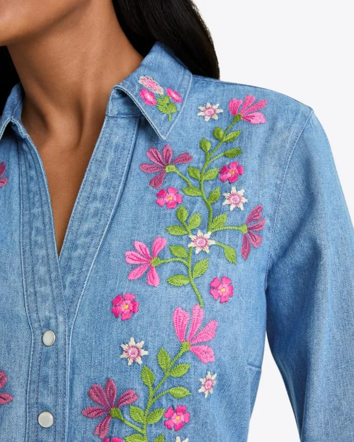 Draper James Dresses Women Cecilia Embroidered Shirtdress In Denim