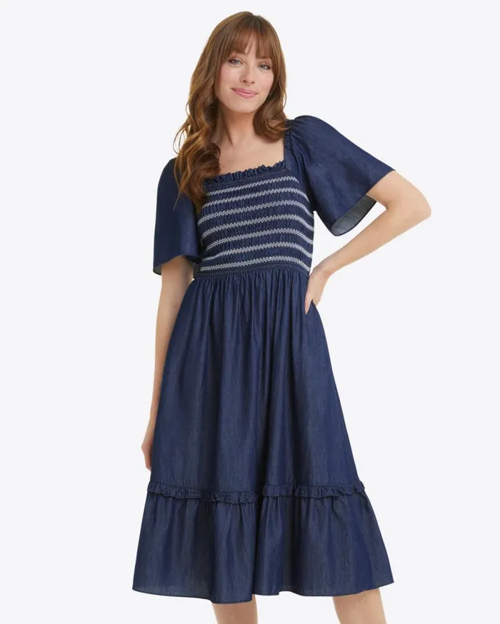 Draper James Extended Sizes Women Deana Smocked Dress In Dark Wash