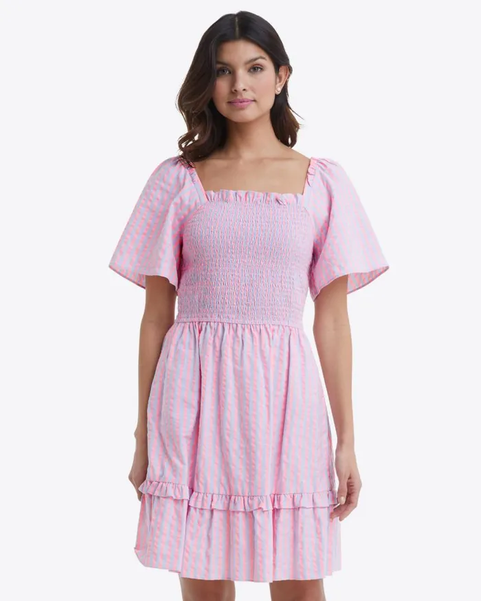 Draper James Extended Sizes Women Goldie Smocked Dress In Seersucker Stripe