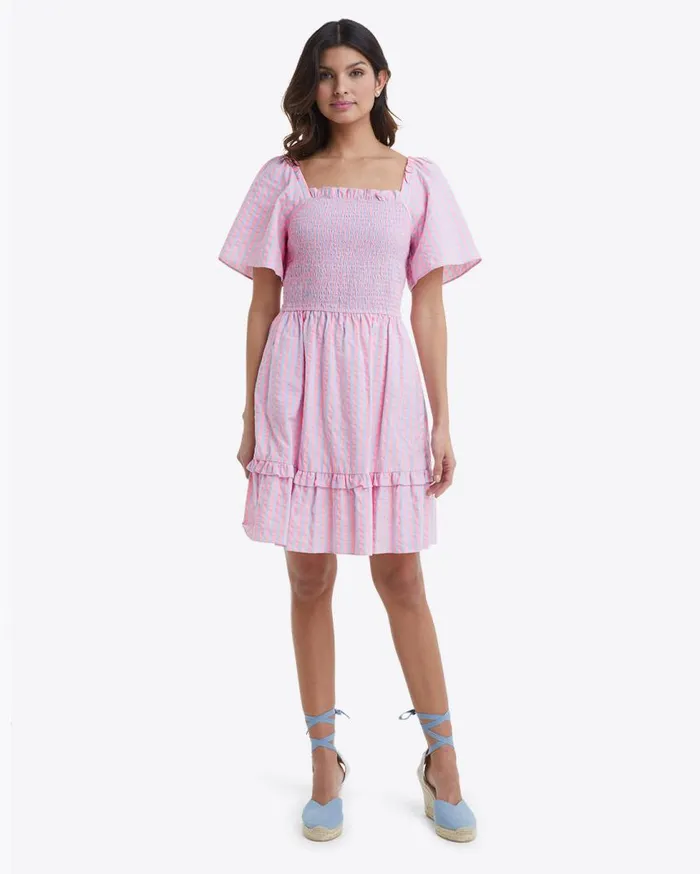 Draper James Extended Sizes Women Goldie Smocked Dress In Seersucker Stripe