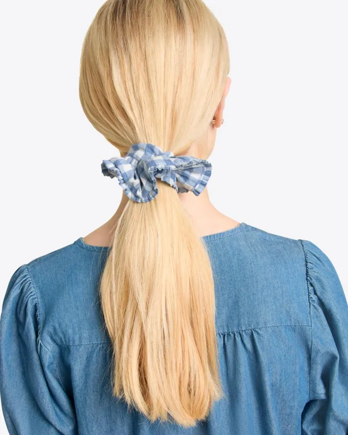Draper James Hats and Hair Women Ruffle Scrunchie In Light Blue Gingham