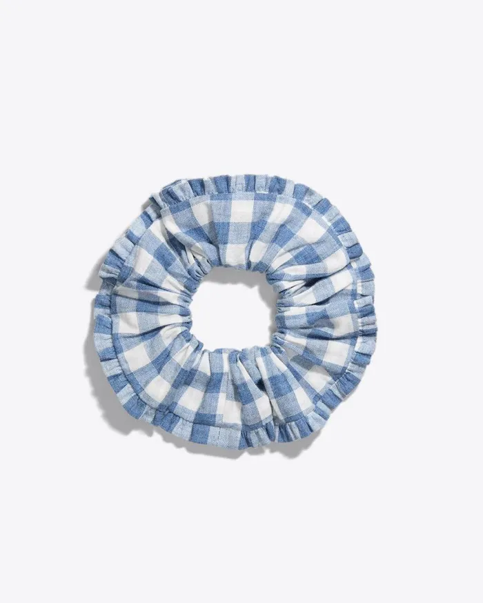 Draper James Hats and Hair Women Ruffle Scrunchie In Light Blue Gingham
