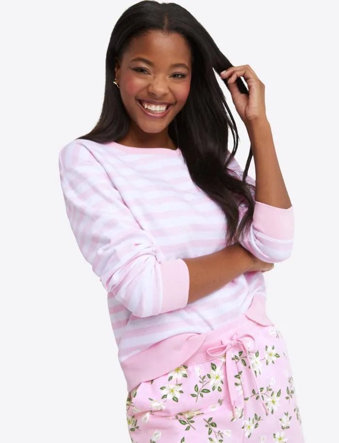 Draper James Lounge and Pajamas Women Kelsea Sweatshirt In Awning Stripe