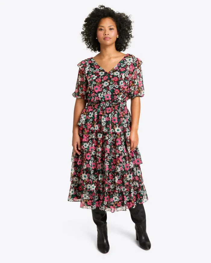 Draper James Midi and Maxi Women Leah Tiered Ruffle Midi Dress In Amaryllis Fil Coupe