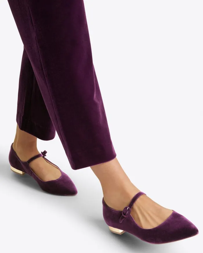 Draper James Shoes Women Adeline Mary Jane Flats In Plum Velvet