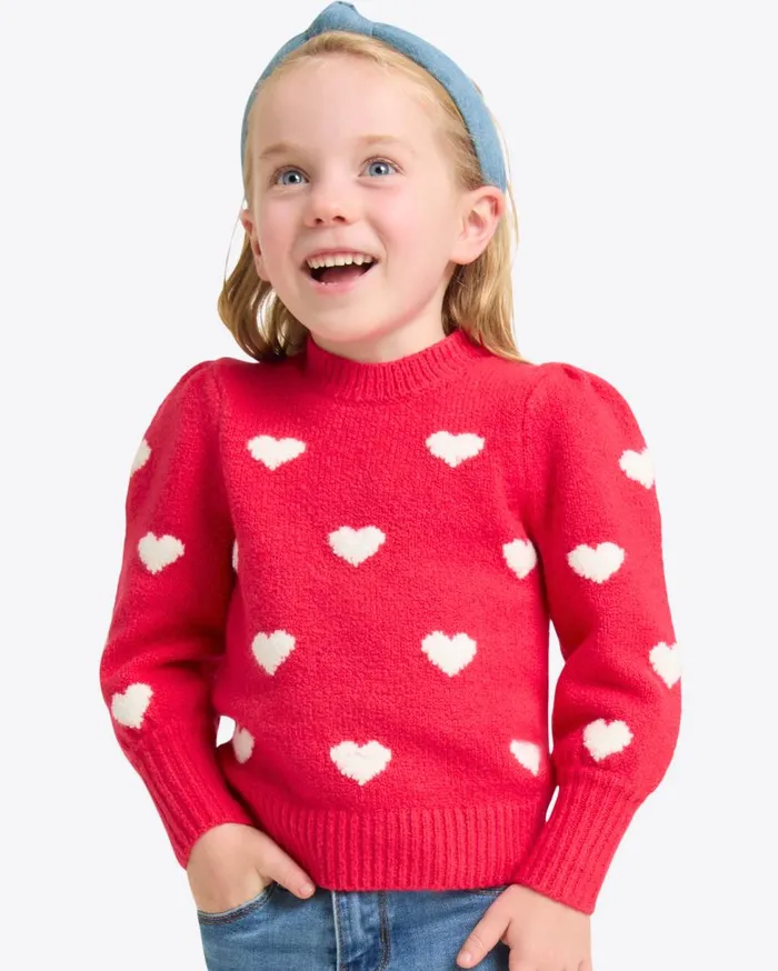 Draper James Sweaters Women Kids Puff Sleeve Heart Sweater In Red