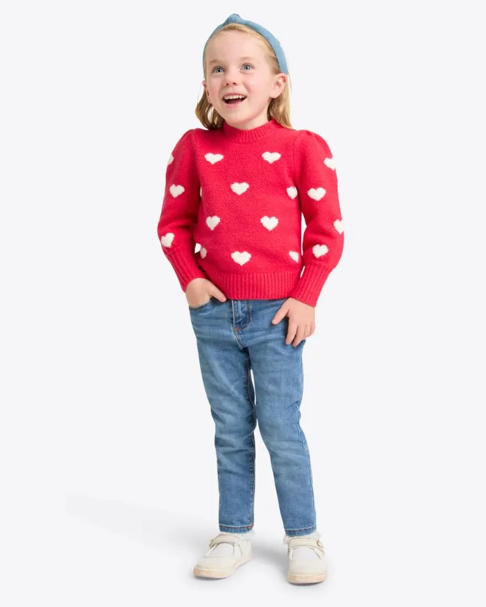Draper James Sweaters Women Kids Puff Sleeve Heart Sweater In Red