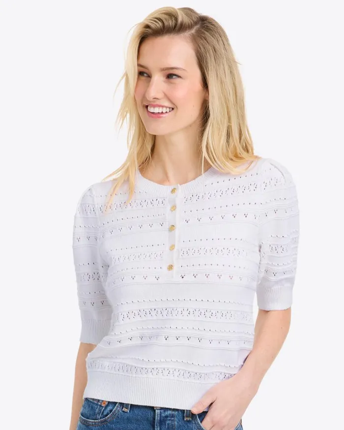 Draper James Tops Women Annabelle ShortSleeve Sweater In White Pointelle
