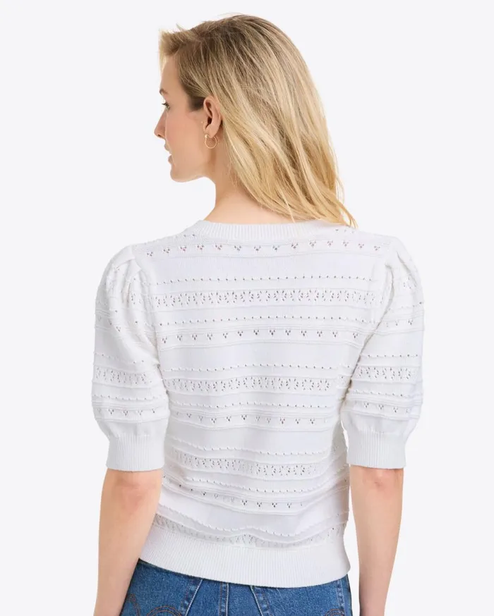 Draper James Tops Women Annabelle ShortSleeve Sweater In White Pointelle