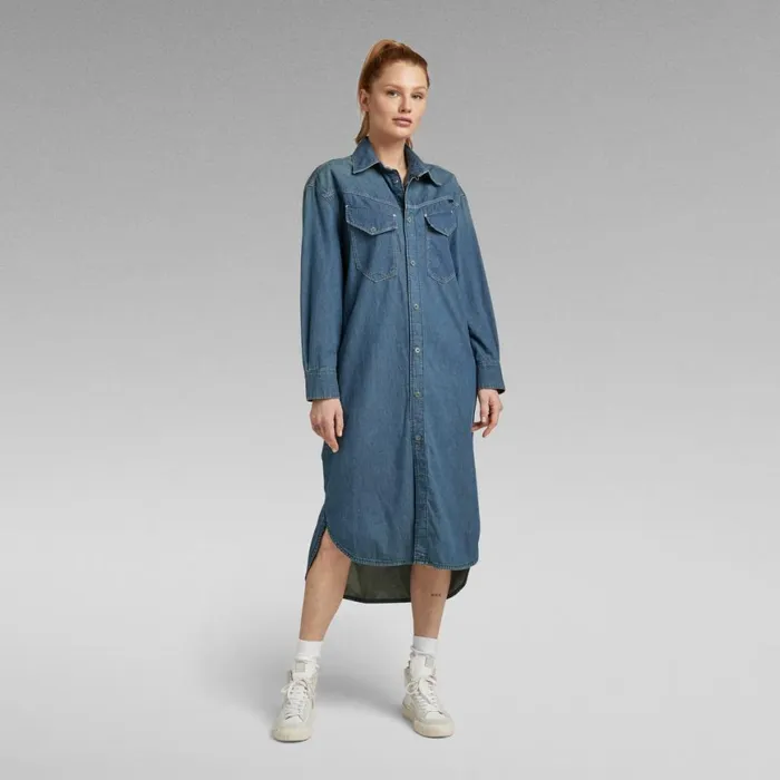 Dresses Women GStar RAW Long Western Shirt Dress Evergreen Antique Faded Scuba Blue Dresses Women GStar RAW Long Western Shirt Dress Evergreen Antique Faded Scuba Blue