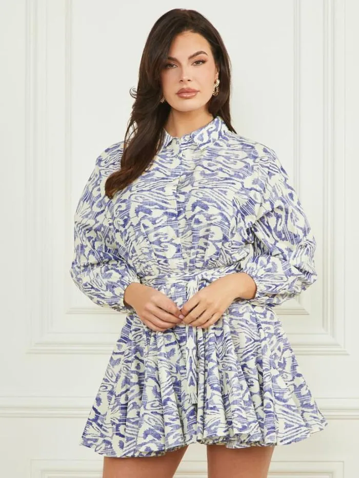 Dresses Women Marciano Abbie Shirtdress Substance Blue Print Dresses Women Marciano Abbie Shirtdress Substance Blue Print
