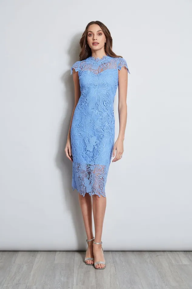 Elie Tahari Dresses and Jumpsuits Lace Applique Midi Dress Horizon Blue 8211 Women