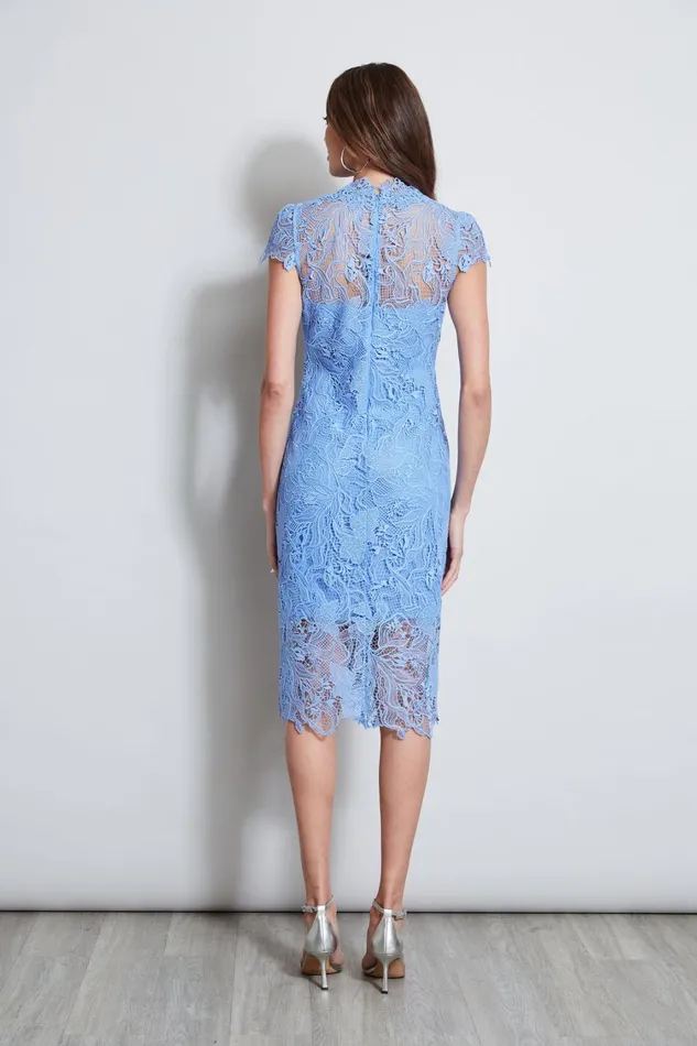 Elie Tahari Dresses and Jumpsuits Lace Applique Midi Dress Horizon Blue 8211 Women