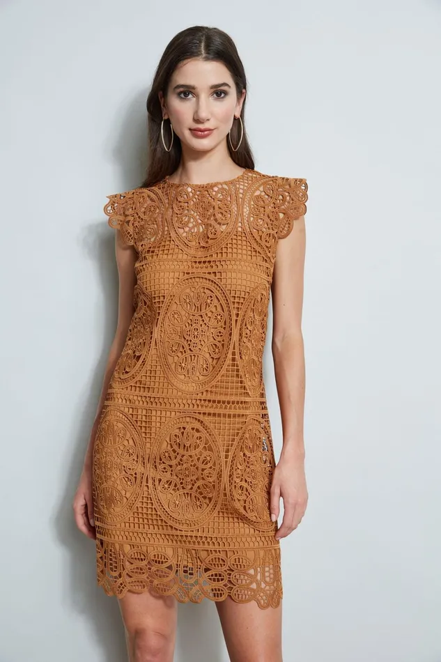 Elie Tahari Dresses and Jumpsuits Lace Flutter Sleeve Dress Caramel 8211 Women