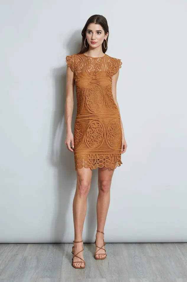 Elie Tahari Dresses and Jumpsuits Lace Flutter Sleeve Dress Caramel 8211 Women