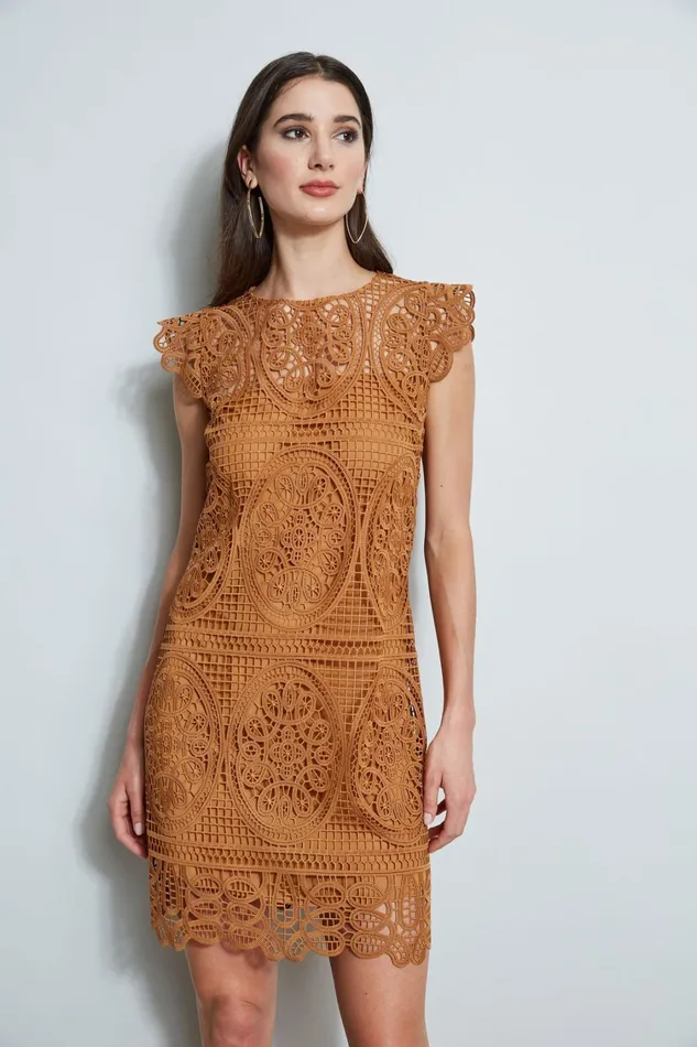 Elie Tahari Dresses and Jumpsuits Lace Flutter Sleeve Dress Caramel 8211 Women