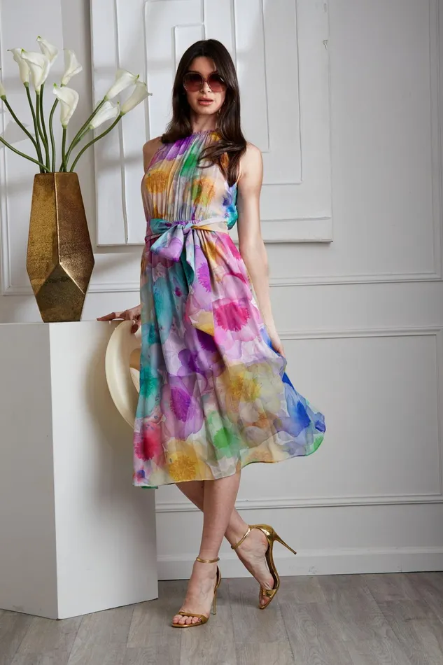 Elie Tahari Dresses and Jumpsuits Pigment Floral Silk Chiffon Halter Dress Multi 8211 Women