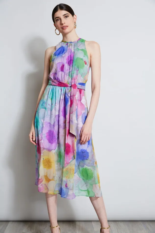 Elie Tahari Dresses and Jumpsuits Pigment Floral Silk Chiffon Halter Dress Multi 8211 Women
