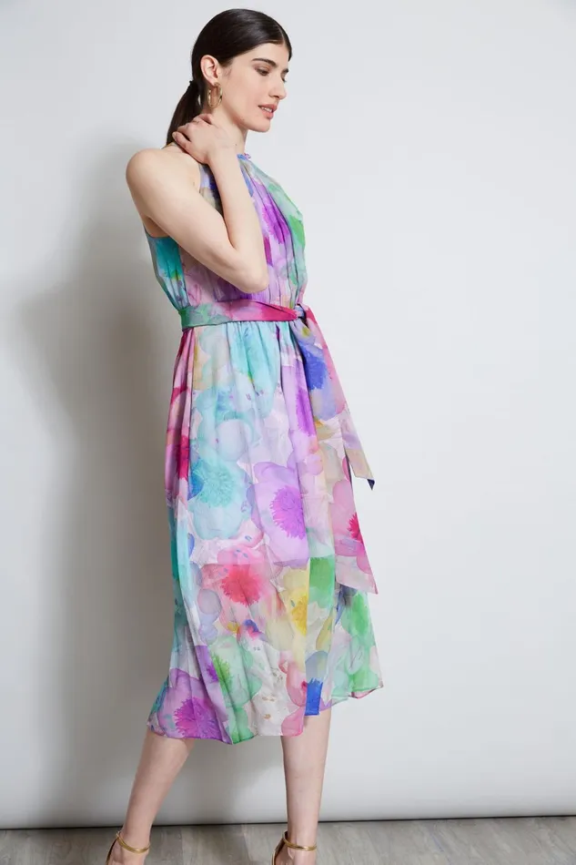 Elie Tahari Dresses and Jumpsuits Pigment Floral Silk Chiffon Halter Dress Multi 8211 Women