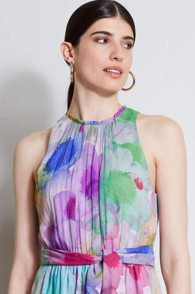 Elie Tahari Dresses and Jumpsuits Pigment Floral Silk Chiffon Halter Dress Multi 8211 Women