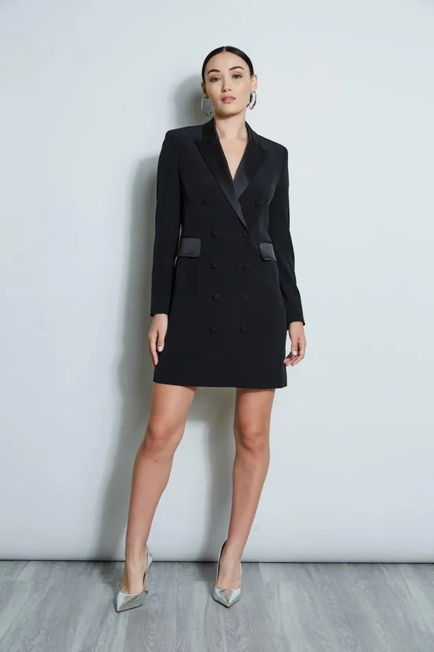 Elie Tahari Dresses and Jumpsuits Satin Tuxedo Coat Dress Black 8211 Women