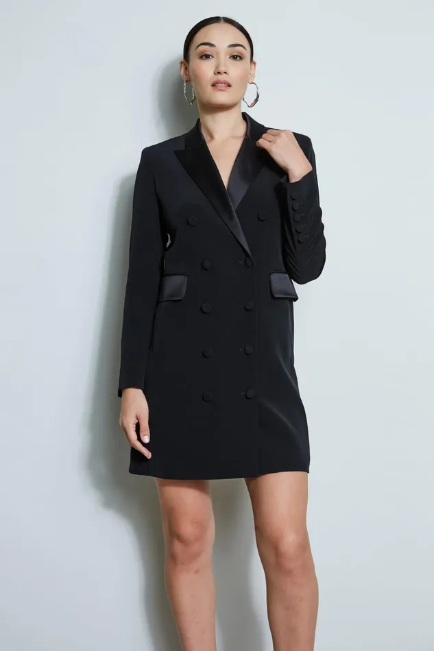 Elie Tahari Dresses and Jumpsuits Satin Tuxedo Coat Dress Black 8211 Women