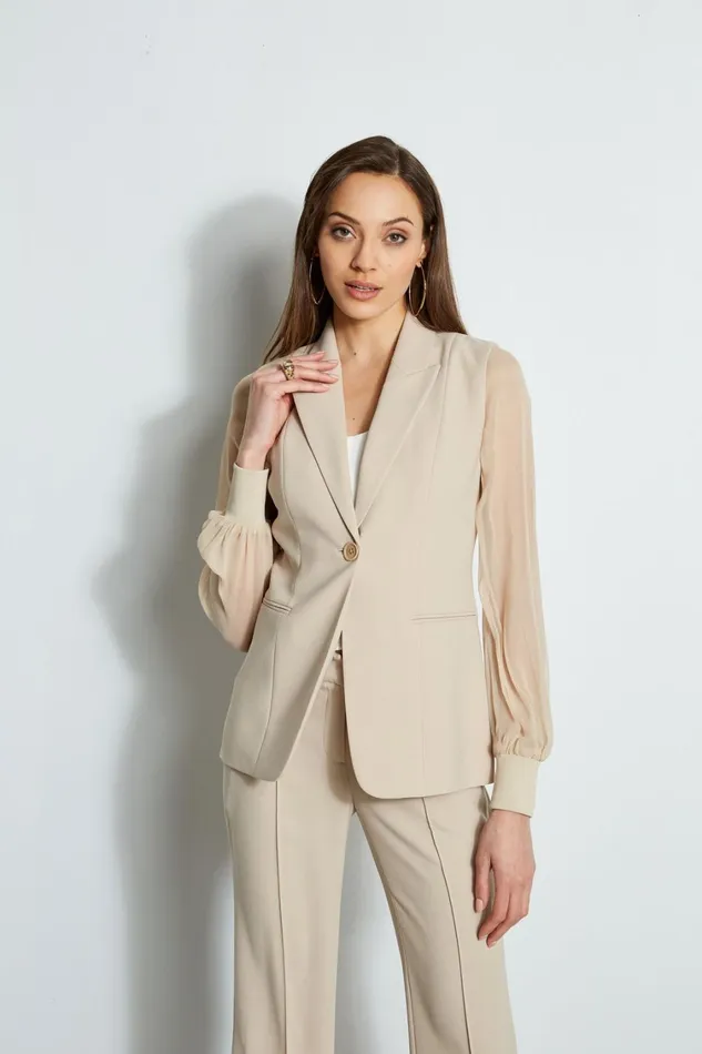 Elie Tahari Jackets and Blazers Chiffon Sleeve Blazer Island Sand 8211 Women